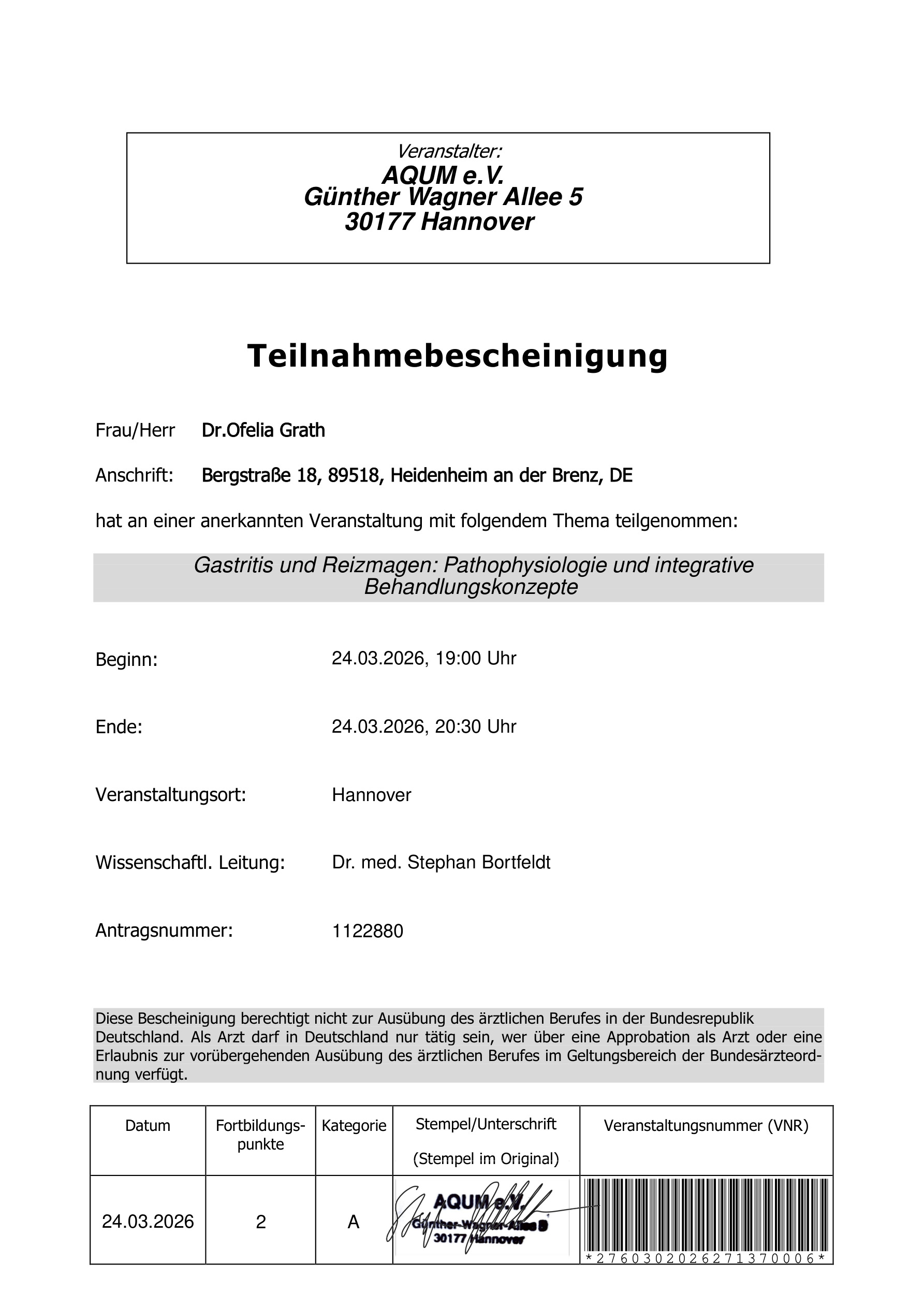 Fortbildung: Gastritis und Reizmagen, 2026